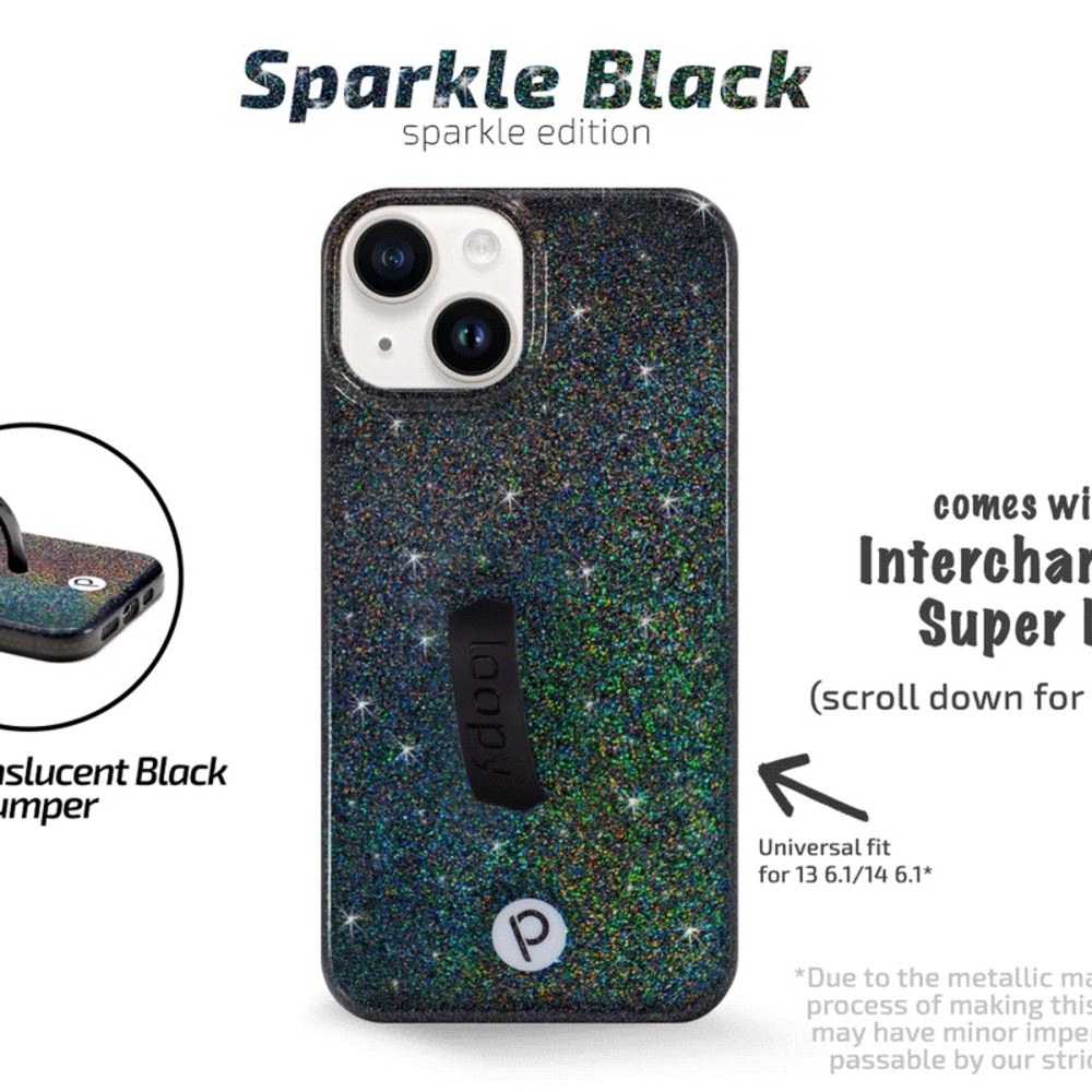 LOOPY CASE IPHONE 15 pro black sparkle glitter